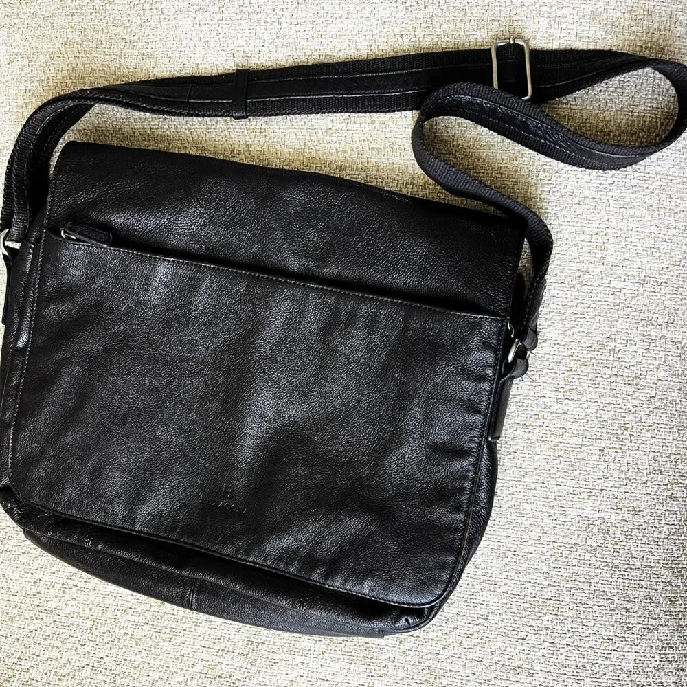 NEXAGONA laptop bag Black leather computer bag Laptop case shoulder bag